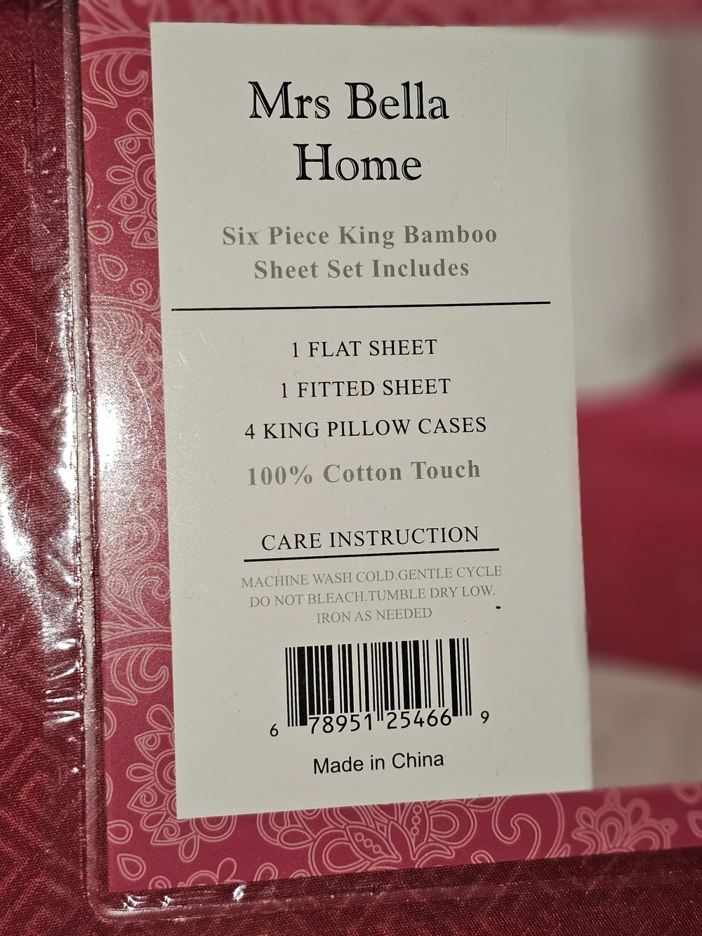 Mrs Bella Home 1800 King 6-Piece Bamboo Sheet Set  Burgundy  16